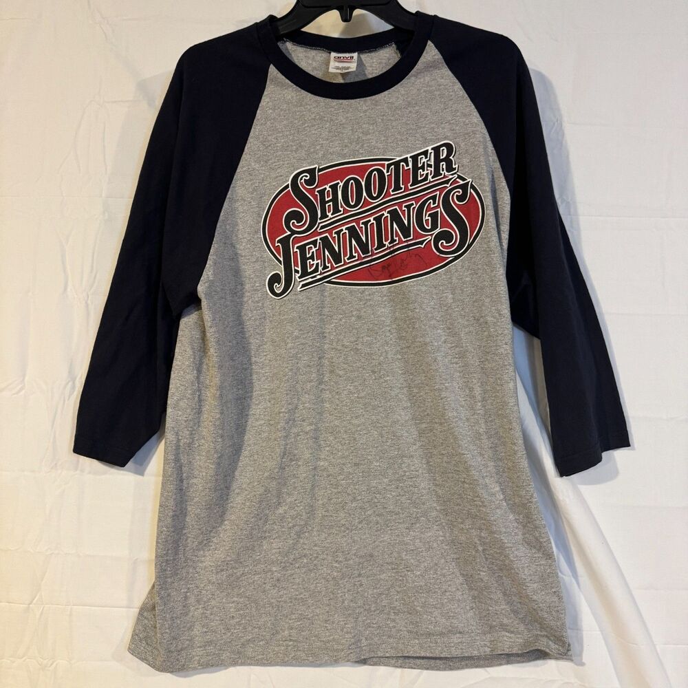 Shooter Jennings Signed Shirt Mens L Autographed Raglan Waylon Jennings Logo Gym